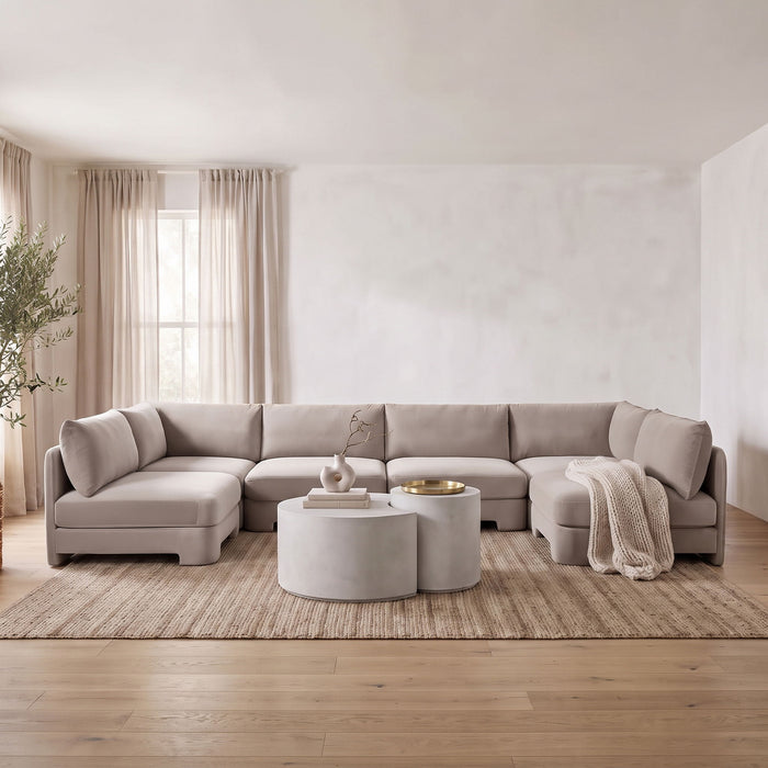Hammond - Velvet Performance Fabric Upholstered 6 Piece U-Shaped Armless Sectional