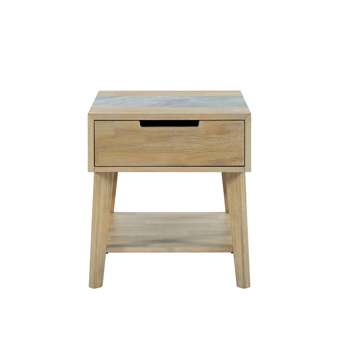 Calgary - Sintered Stone Inlay Side Table - Brown