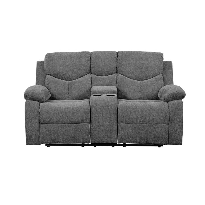 Kalen - Motion Loveseat With Console - Gray Chenille