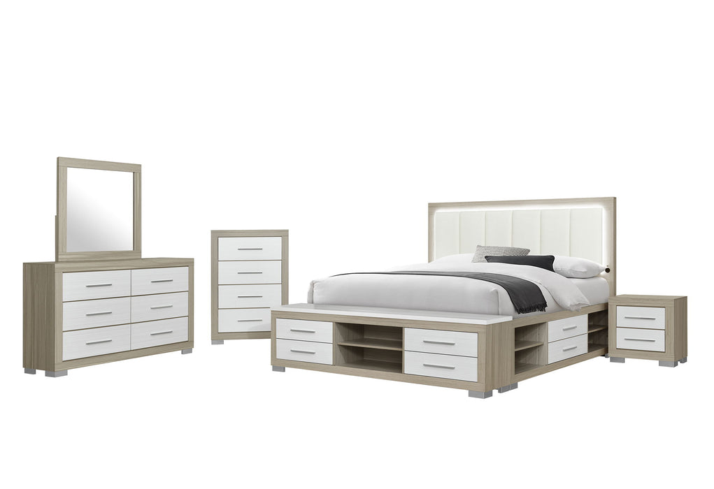 Emma - 5 Piece Full Bedroom Set - Light Brown / White