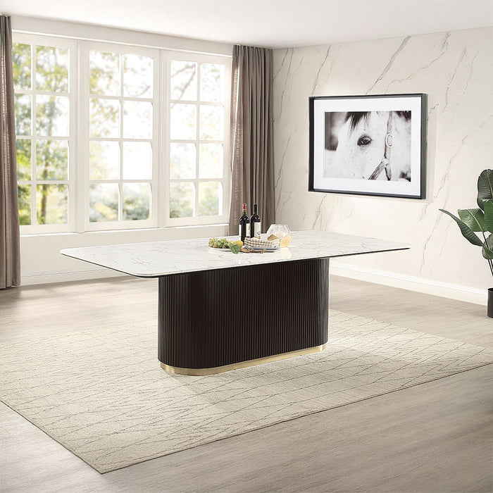 Clayten - Dining Table With Marble Top - White / Espresso