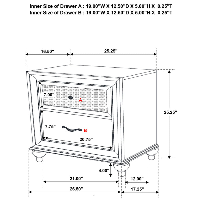Barzini 2-drawer Nightstand White