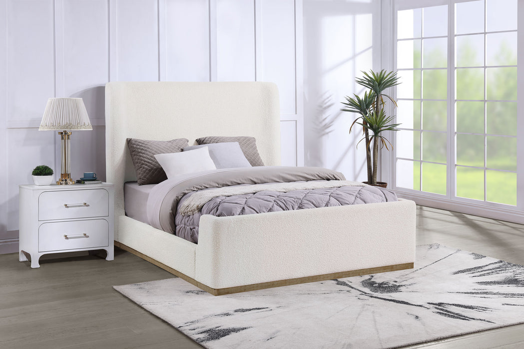 Nala Eastern King Bouclé Upholstered Platform Bed Cream