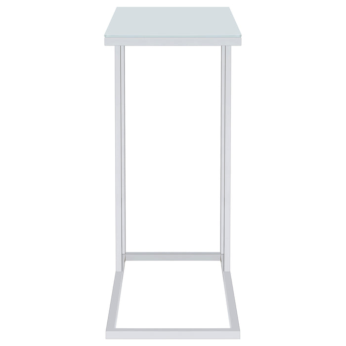 Stella White Glass Top C-Shaped Sofa Side Table Chrome