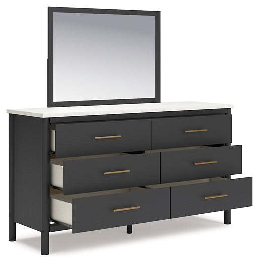 Cadmori King Upholstered Panel Bed with Mirrored Dresser and 2 Nightstands