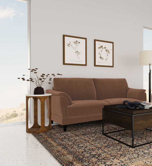 Selma Velvet Upholstered Crescent Arm Sofa Rust