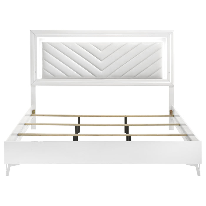 Cassia Eastern King LED Panel Bed White High Gloss