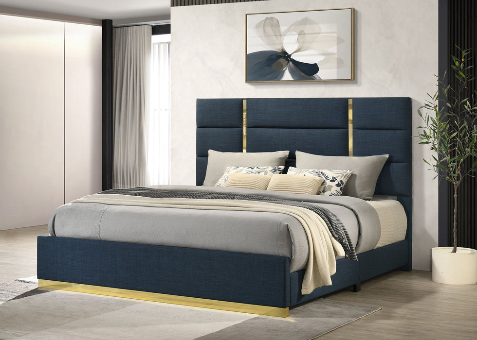 Ines 56-inch Fabric Upholstered Queen Panel Bed Navy