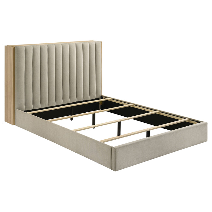 Arielle Eastern King Bookcase Panel Storage Bed Light Oak