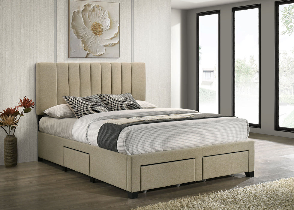 Wheatland 4-drawer Upholstered Eastern King Storage Bed Brown