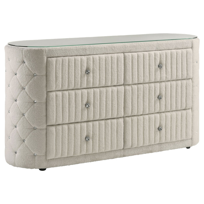 Sonya 4-piece Upholstered Eastern King Bedroom Set Ivory