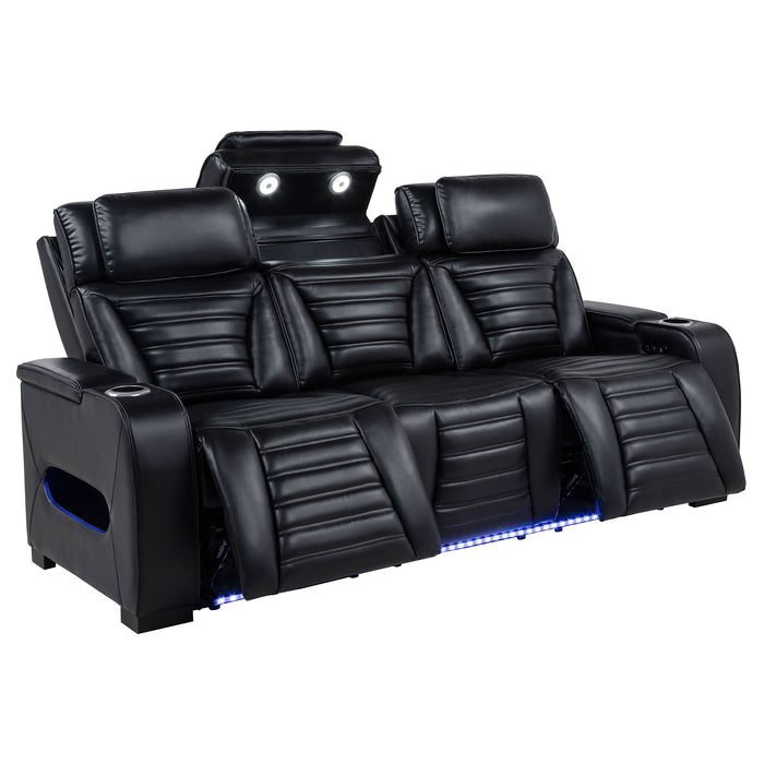 Zuma Faux Leather Dual Power Reclining LED Sofa Black