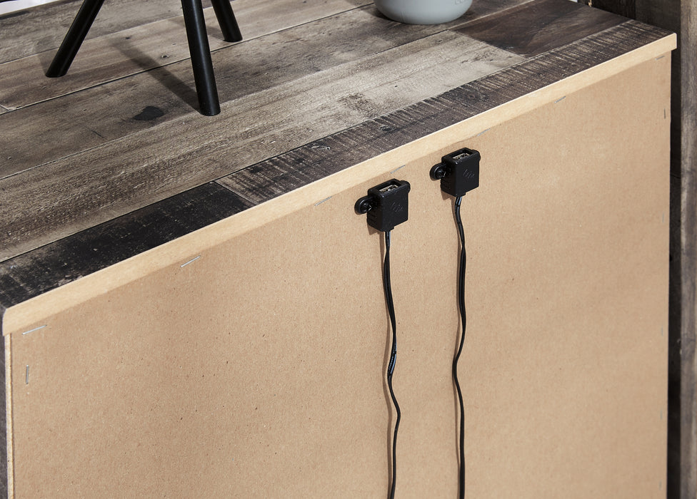 Derekson Twin Panel Headboard Bed with Mirrored Dresser, Chest and Nightstand