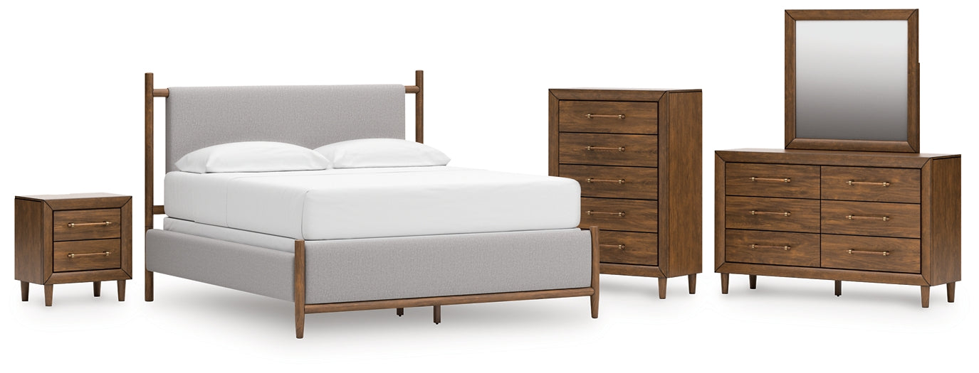 Lyncott Queen Upholstered Bed with Mirrored Dresser, Chest and Nightstand
