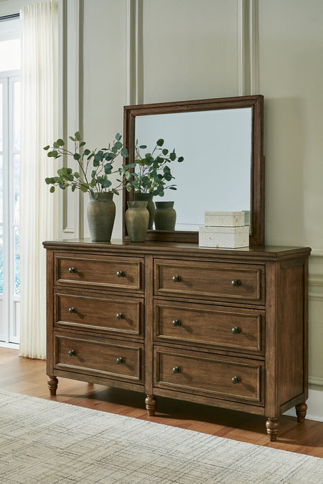 Sturlayne Queen Upholstered Panel Bed with Mirrored Dresser, Chest and Nightstand