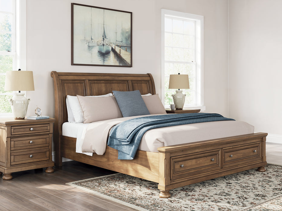 Feddinger California King Storage Sleigh Bed with Mirrored Dresser and Nightstand