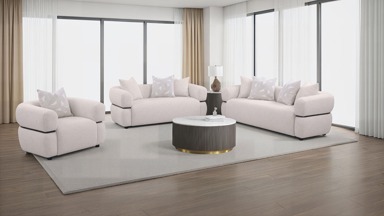 Jeanette 73-inch Fabric Upholstered Round Arm Loveseat Beige