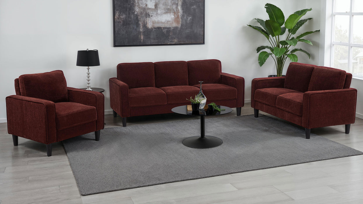 Ruth Fabric Upholstered Track Arm Accent Chair Rust Red