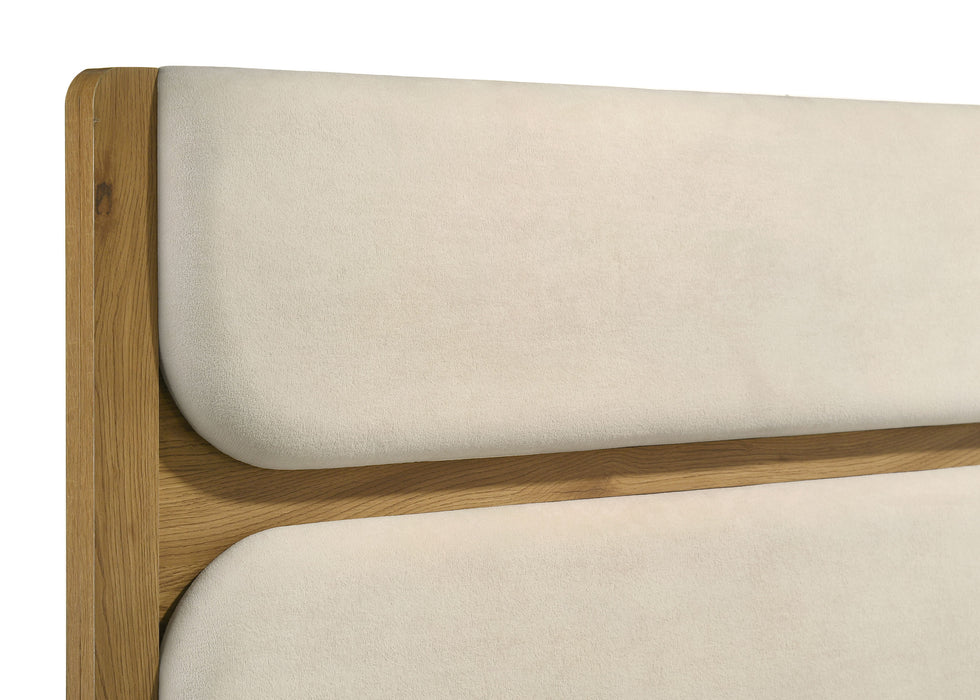 Bennett 78-inch Eastern King Upholstered Panel Bed Cream and Light Oak