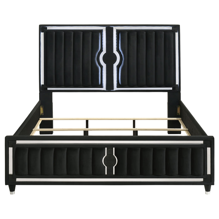 Ravenne Velvet Upholstered California King LED Panel Bed Black