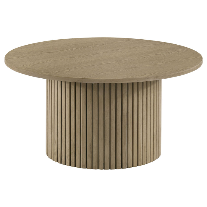 Hamlyn 2-piece Round Fluted Coffee and End Table Set Natural Oak