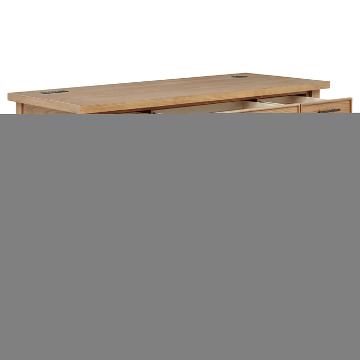 Vermes 55-inch 3-drawer Writing Desk with Power Outlet Light Ash