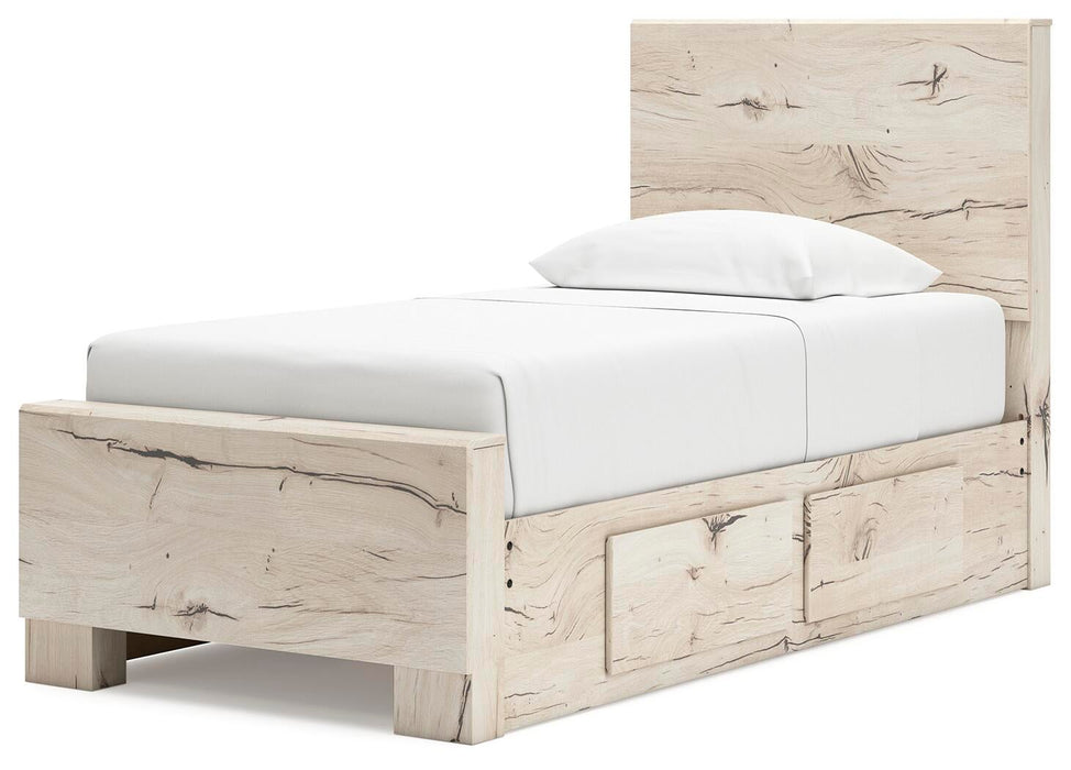 Lawroy Twin Panel Bed with Storage, Dresser, Mirror and Nightstand