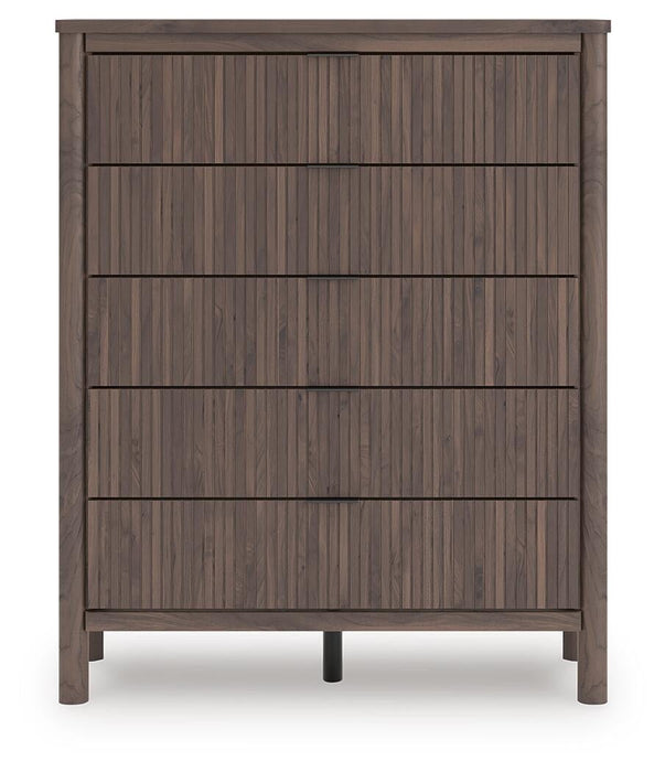 Pamytta Queen Upholstered Panel Platform Bed, Dresser, Mirror, Chest and Nightstand