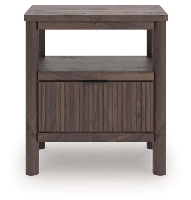 Pamytta Full Upholstered Panel Platform Bed, Dresser, Mirror, Chest and Nightstand