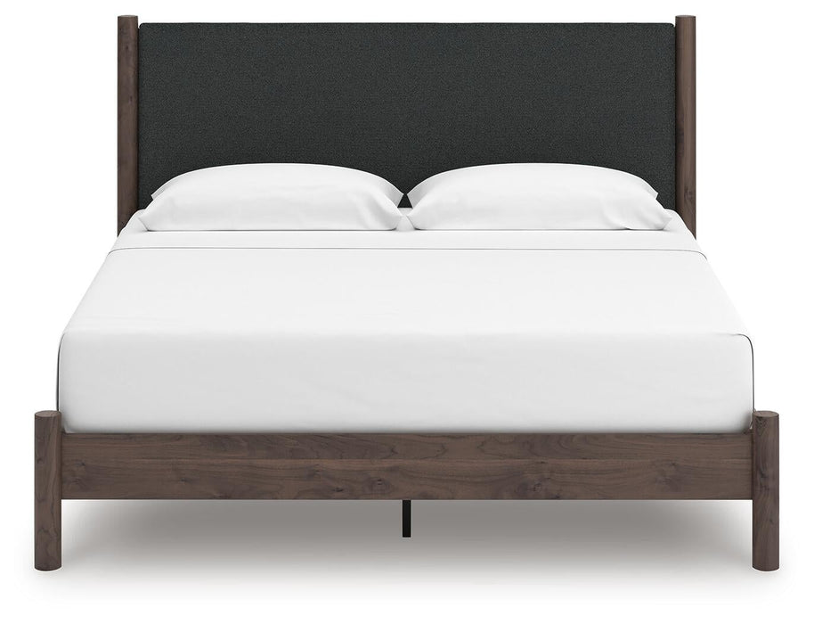 Pamytta King Upholstered Panel Platform Bed, Dresser, Mirror and Nightstand