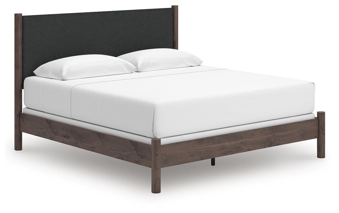 Pamytta King Upholstered Panel Bed, Dresser, Mirror and Nightstand