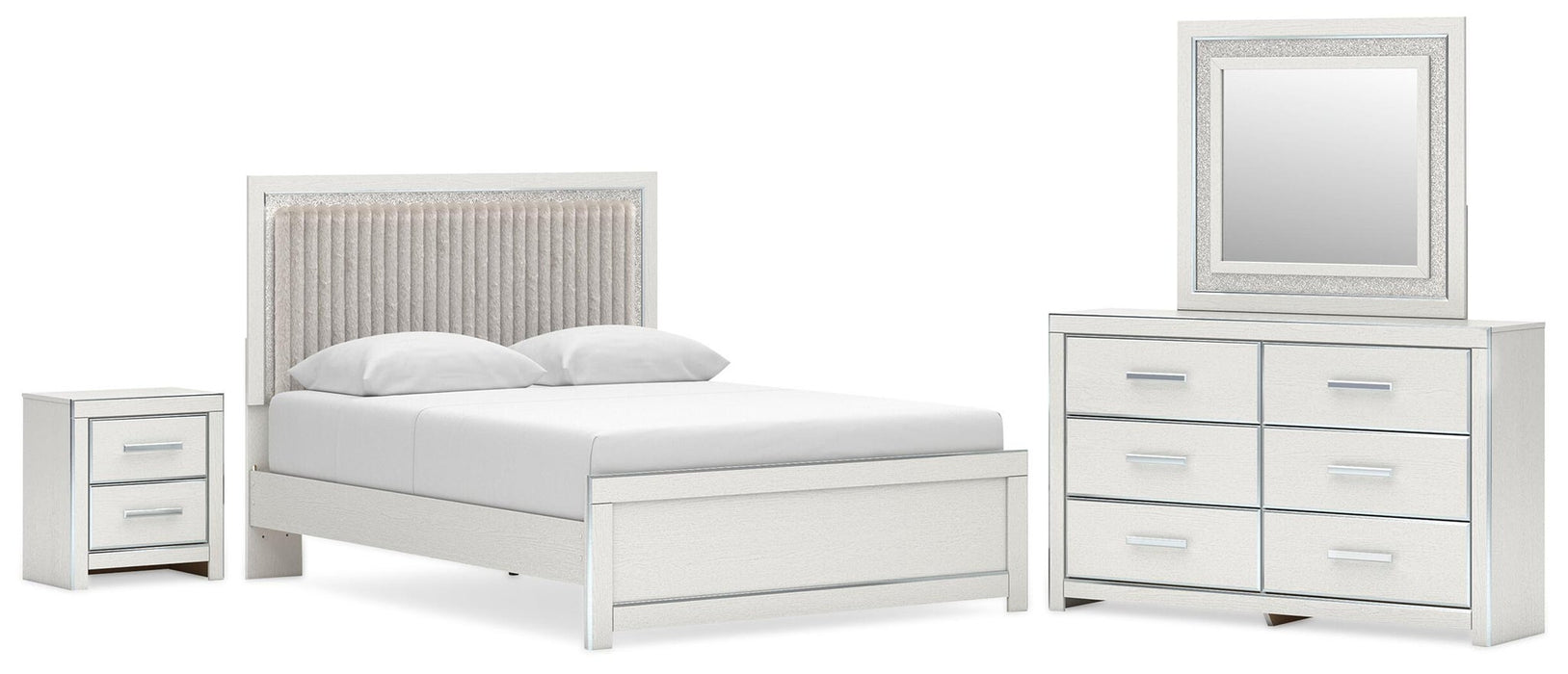Zuraleus Queen Upholstered Panel Platform Bed, Dresser, Mirror and Nightstand