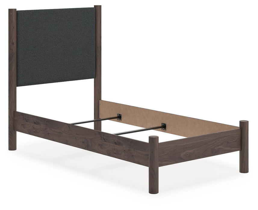 Pamytta Twin Upholstered Panel Bed, Dresser, Mirror and Nightstand