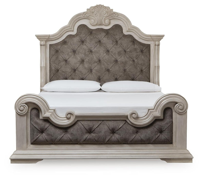 Bruchandi California King Upholstered Panel Bed with Mirrored Dresser