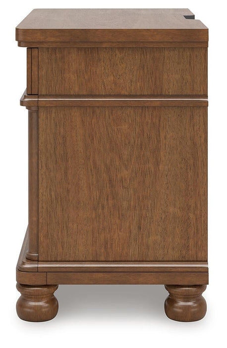 Rowlenstown California King Poster Bed with Mirrored Dresser and Nightstand