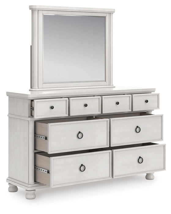 Rowlenstown California King Poster Bed, Dresser, Mirror and Nightstand