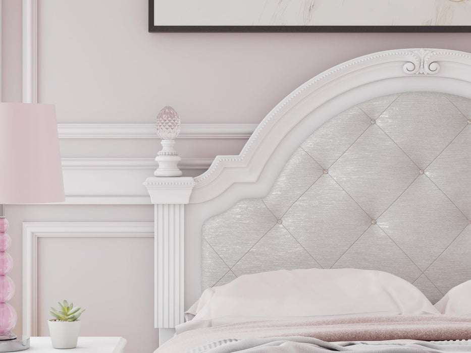 Kozlani Full Upholstered Panel Bed, Dresser, Mirror and Nightstand