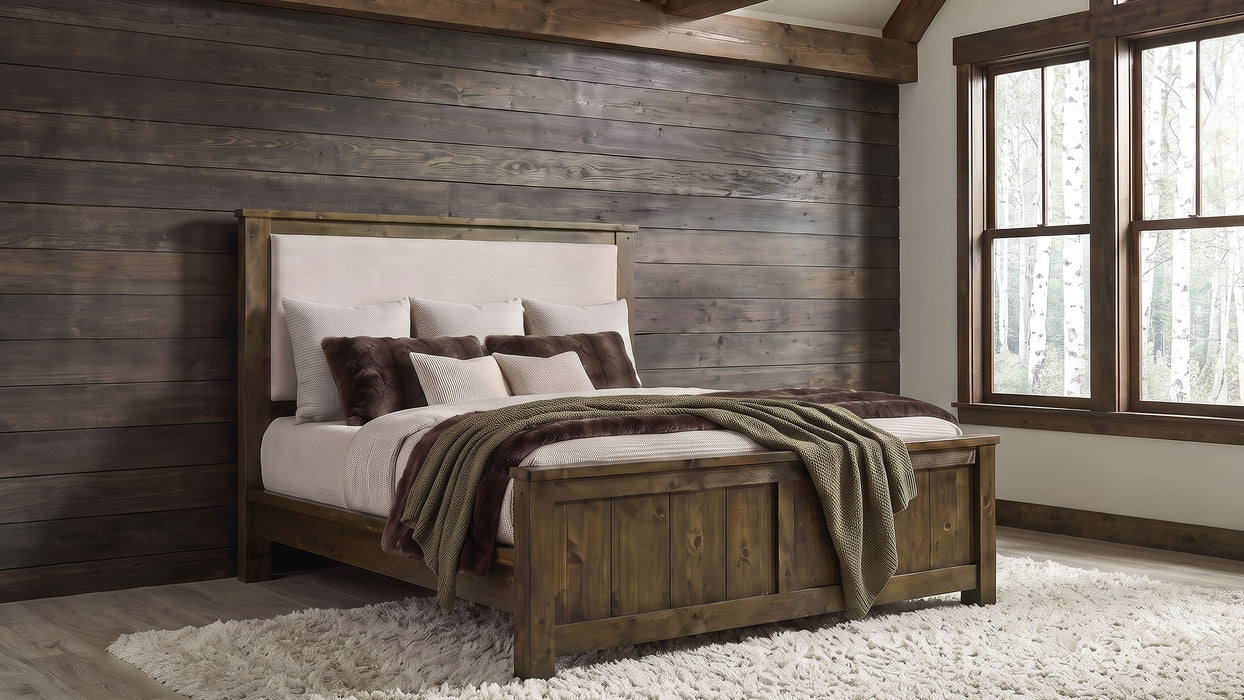 Doherty Eastern King Linen Upholstered Panel Bed Rustic Brown