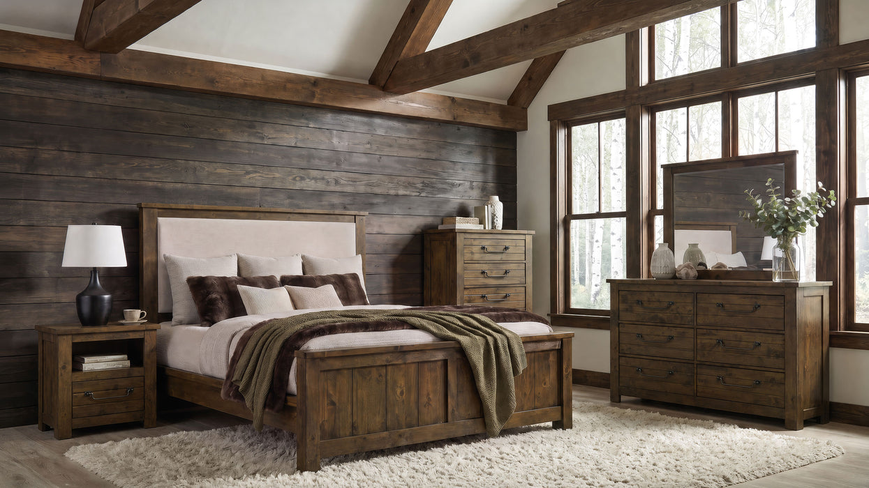 Doherty Eastern King Linen Upholstered Panel Bed Rustic Brown