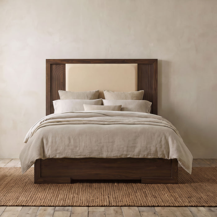 Etienne Queen Velvet Upholstered Panel Bed Walnut