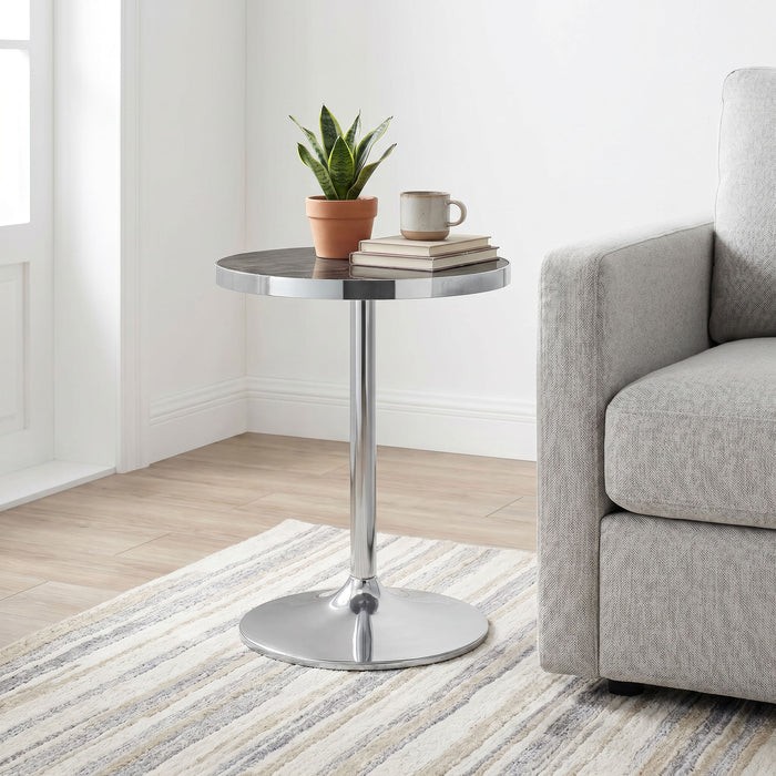 Cazen Round Faux Marble Top Pedestal Side Table Grey