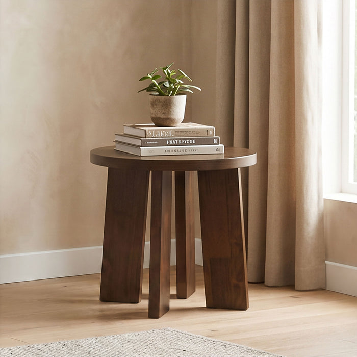 Strouse Contemporary Round End Table in Walnut