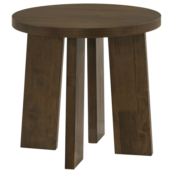 Strouse 3-Piece Round Coffee and End Table Set in Walnut