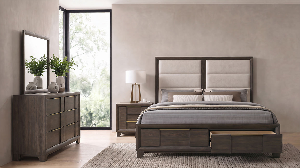 Farre 4-piece Eastern King Storage Bedroom Set Dark Brown / Beige