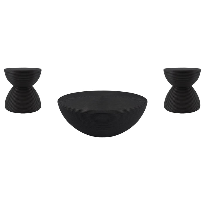 Macedo 3-Piece Transitional Round Rattan Coffee and End Table Set Black