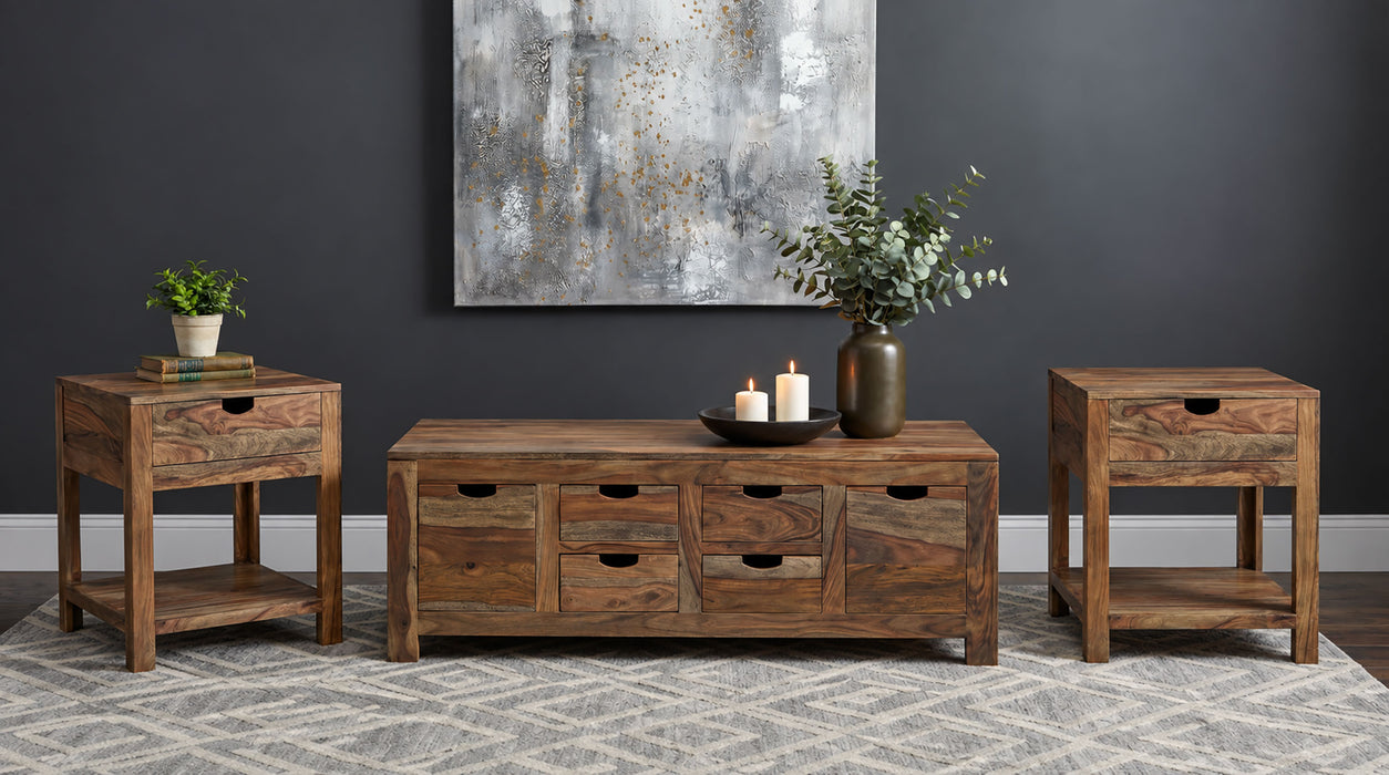 Esther 3-Piece Solid Sheesham Coffee and End Table Set Natural