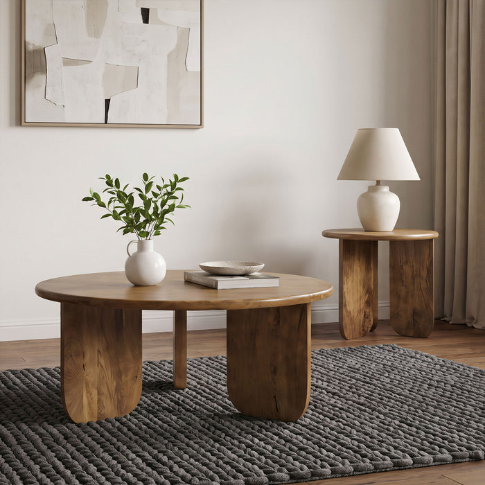 Dale Sculptural Round Solid Mango Wood Coffee Table Honey Mango