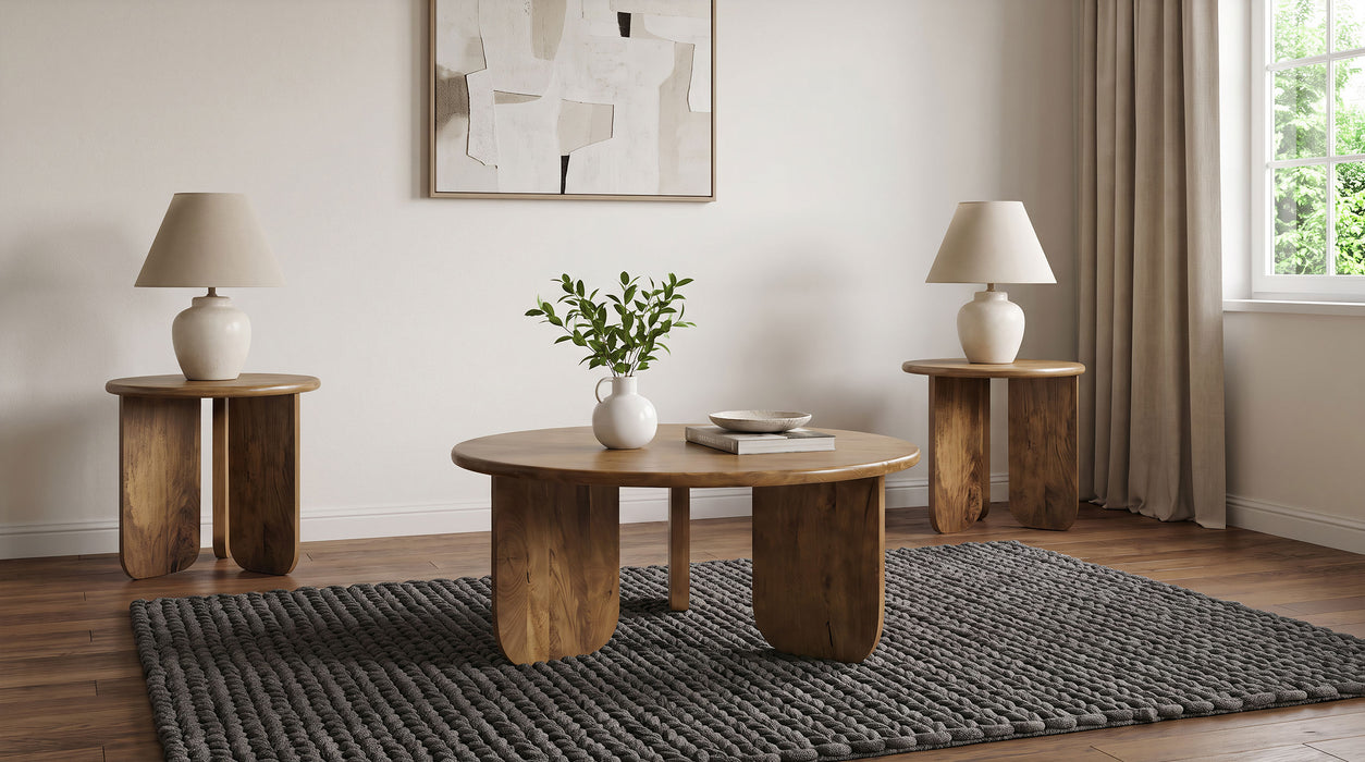Dale 3-Piece Round Mango Wood Coffee and End Table Set Honey Mango