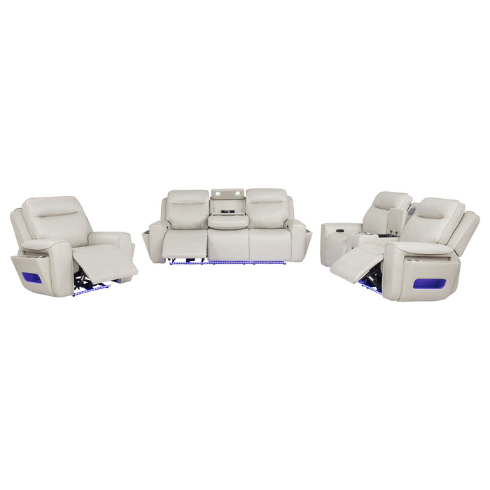 Rojas 3-Piece Dual Power Reclining Sofa Set with Drop-Down Console Greige