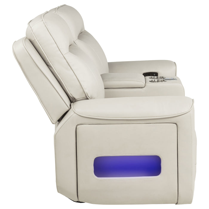 Rojas Dual Power Reclining Loveseat with Bluetooth Speakers Greige